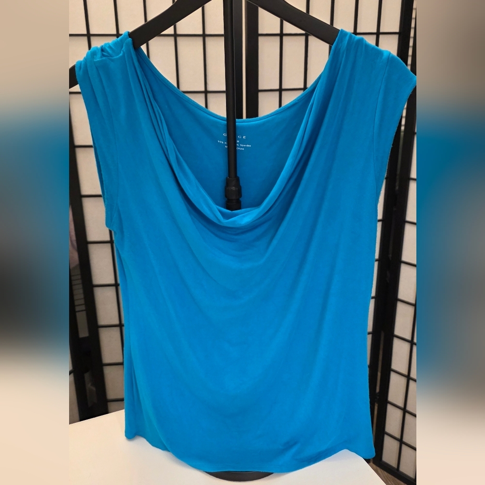 Grace Women's Turquoise Draped Neckline Sleeveless Top ~ Size Medium - Picture 5 of 9